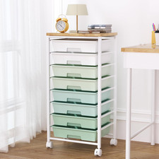 Rolling Cart with 8 Drawers, Storage Drawers Cart with Wooden Tabletop and Locka