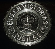 1887! QUEEN VICTORIA GOLDEN JUBILEE (50 YEARS QUEEN) DECORATIVE GLASS PLATE