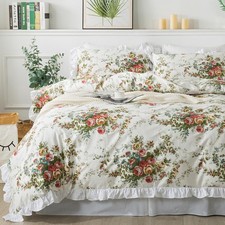 Floral Duvet Cover Set King/Cal King  102 96 inches  100 Cotton Ruffle Vintag...