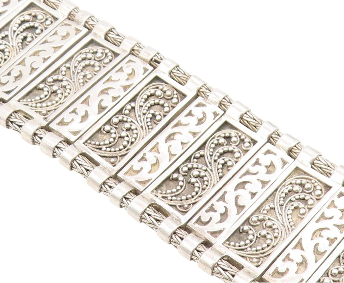 925 Sterling Silver Vintage Bracelet LOIS HILL Wide Scrollwork