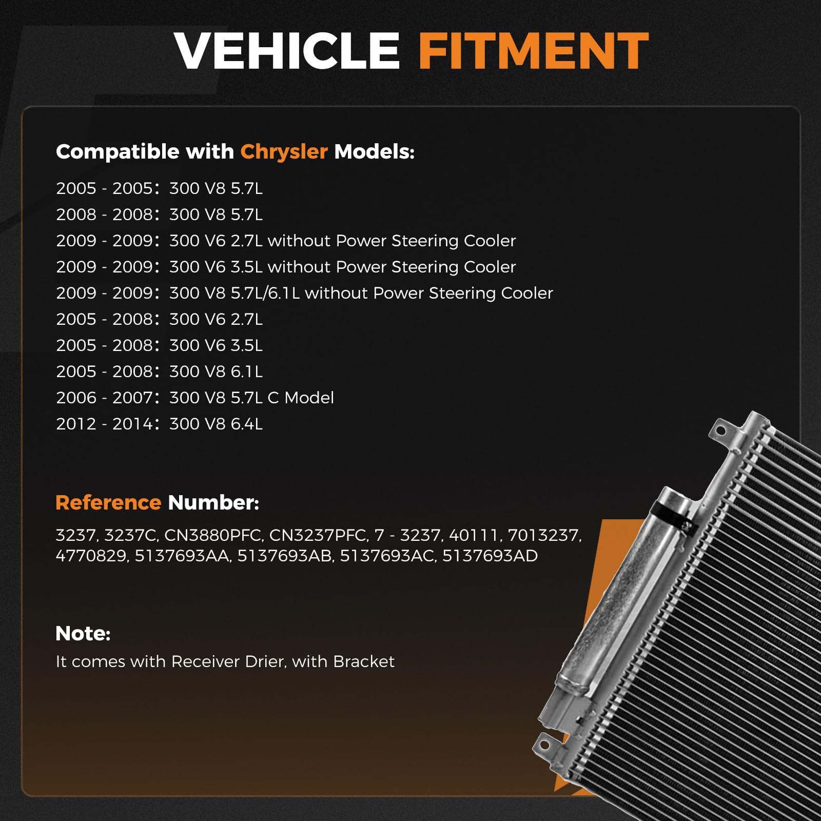  Air Conditioning A/C Condenser, Auto AC Condenser Replacement for Car