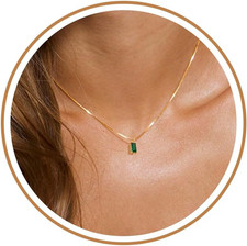 Diamond Necklaces for Women 14K Gold Plated Emerald Birthstone Necklace for Wome
