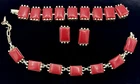 Vintage Red Thermoset Plastic Costume Jewelry 3 Pc Matching Set.