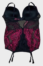La Senza Black Magenta Lace Mesh Bustier Corset Garter Lingerie New XL XG New
