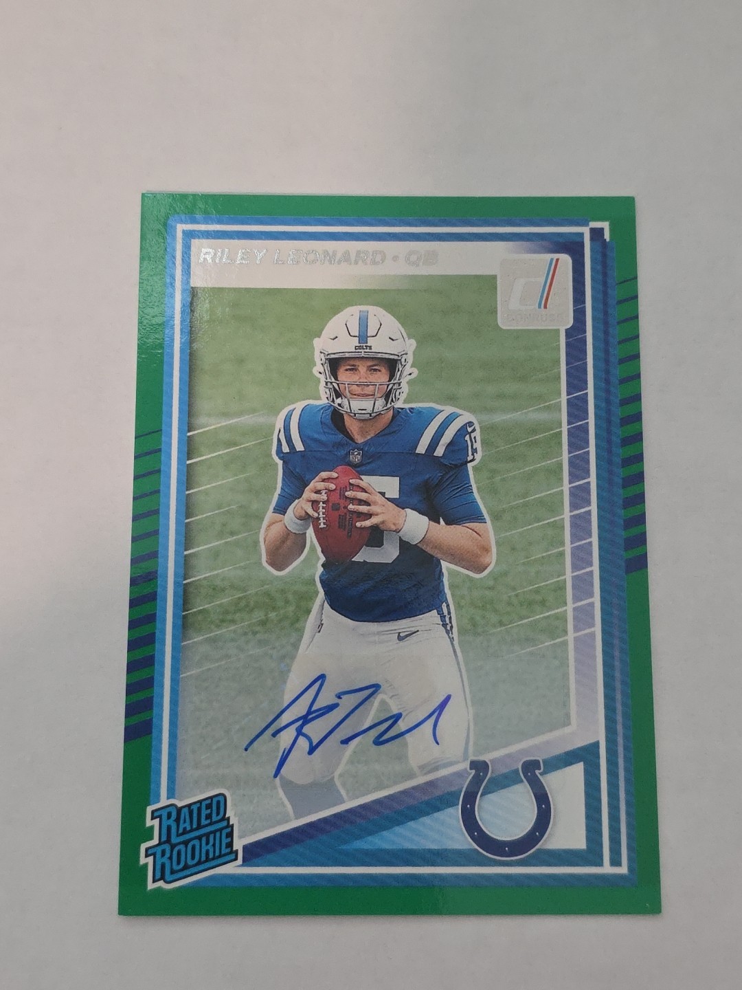 RILEY LEONARD 2025 DONRUSS RATED ROOKIE AUTOGRAPH GREEN RC AUTO