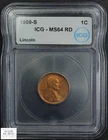 1909 S RED Lincoln Wheat Copper Cent 1C ICG MS 64 RD