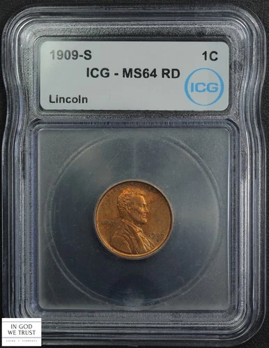1909 S RED Lincoln Wheat Copper Cent 1C ICG MS 64 RD