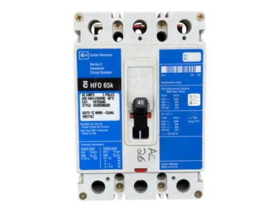 EATON CUTLER HAMMER HFD3040 40A 3-POLE 600V SERIES C 65KA HFD65K CIRCUIT BREAKER