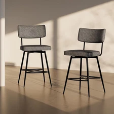 Set of 2 Retro 360-Degree Swivel Counter Stools with Iron Frame and Faux Leather