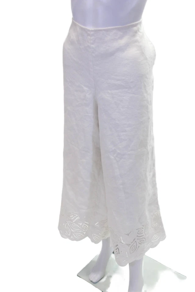 Pantalones Lafayette 148 New York para mujer de lino bordados de pierna ancha blancos talla 18 Foto 2 de 4