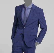 Hugo Boss Men's Blue Modern-Fit Windowpane Check Suit Jacket Size 46R