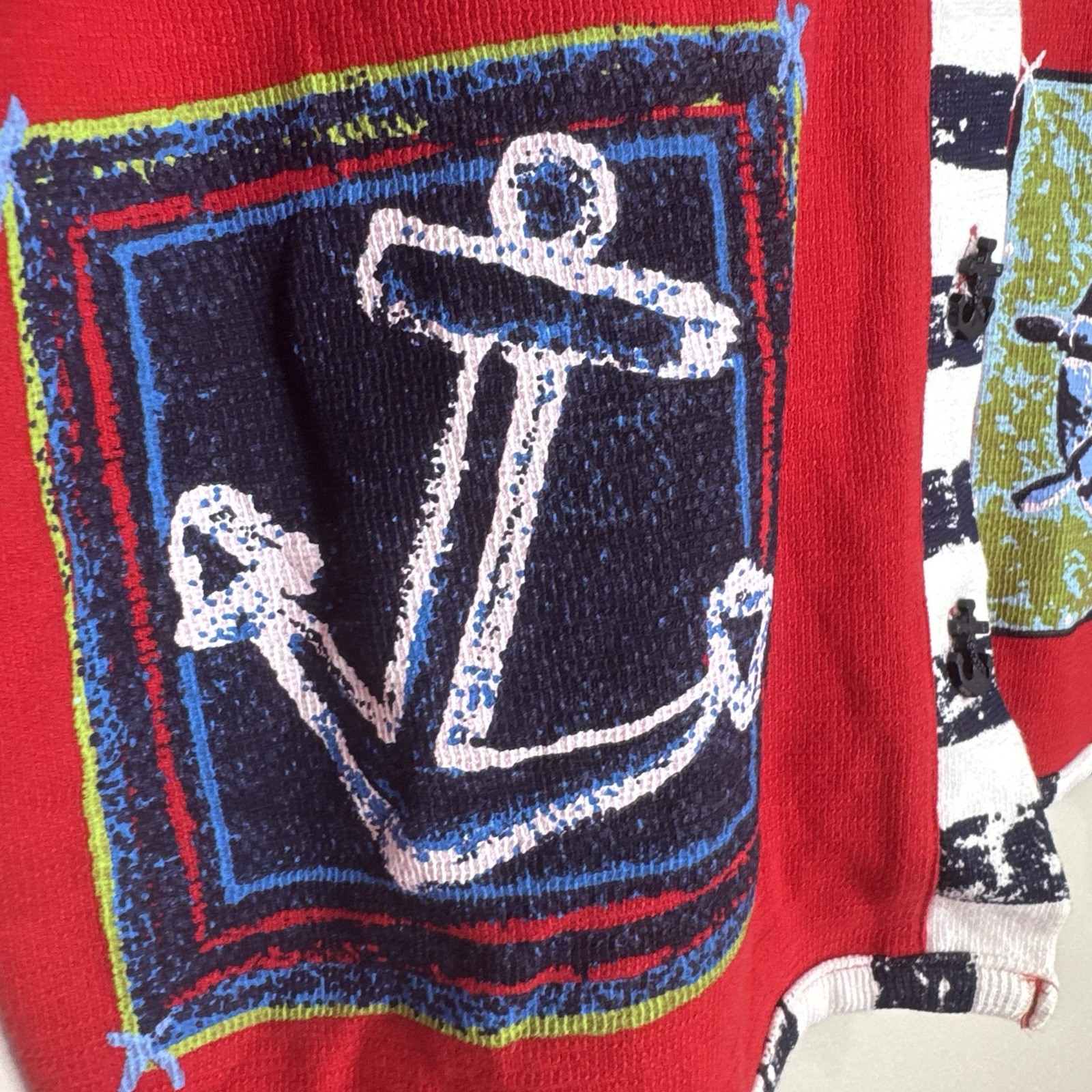 Onque Red Blue Sailing Patchwork Anchor Nautical … - image 4