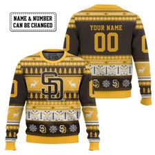 San Diego Padre - Custom Name And Number Ugly Sweater All Sizes