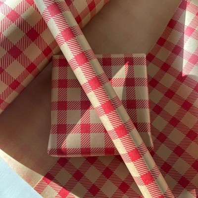 Geschenkpapier rot Gingham Karo 50 cm breit umweltfreundlich, 100% recyceltes Kraftpapier |