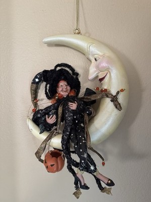 Mark Roberts Witch Moon Pumpkin 15'' Halloween 2006 EUC Witchy Celestial Hangs