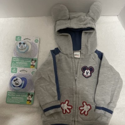 Disney Baby Mickey Mouse Gray Blue Hooded Jacket Full Zip Cotton Blend