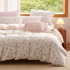 Pink Floral Duvet Cover Queen Size Reversible Spring Cottagecore Bedding Set ...