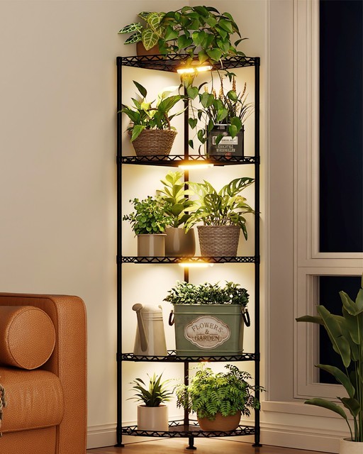 Adjustable Plant Shelf with Integrated Lighting