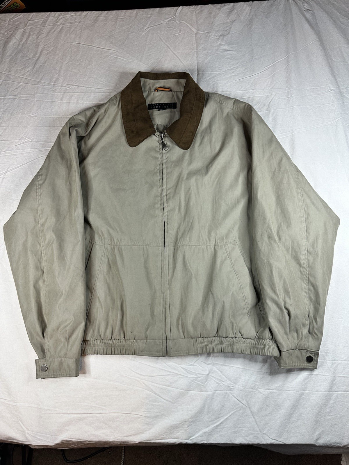 🧥 Perry Ellis Portfolio Tan Harrington Jacket XL Vintage Y2K Corduroy
