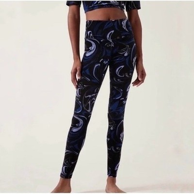 Athleta Velvet Elation Tight Legging Black Blue Swirl Print High Rise Medium