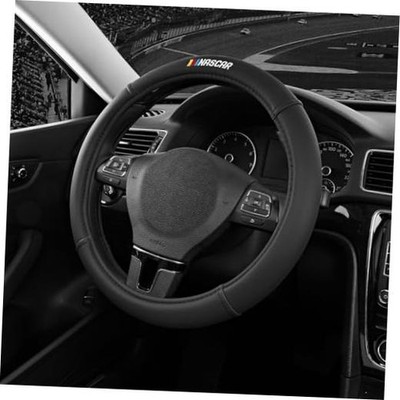 NASCAR Steering Wheel Cover, Two-Tone Leather Patchwork, Universal Fit Black