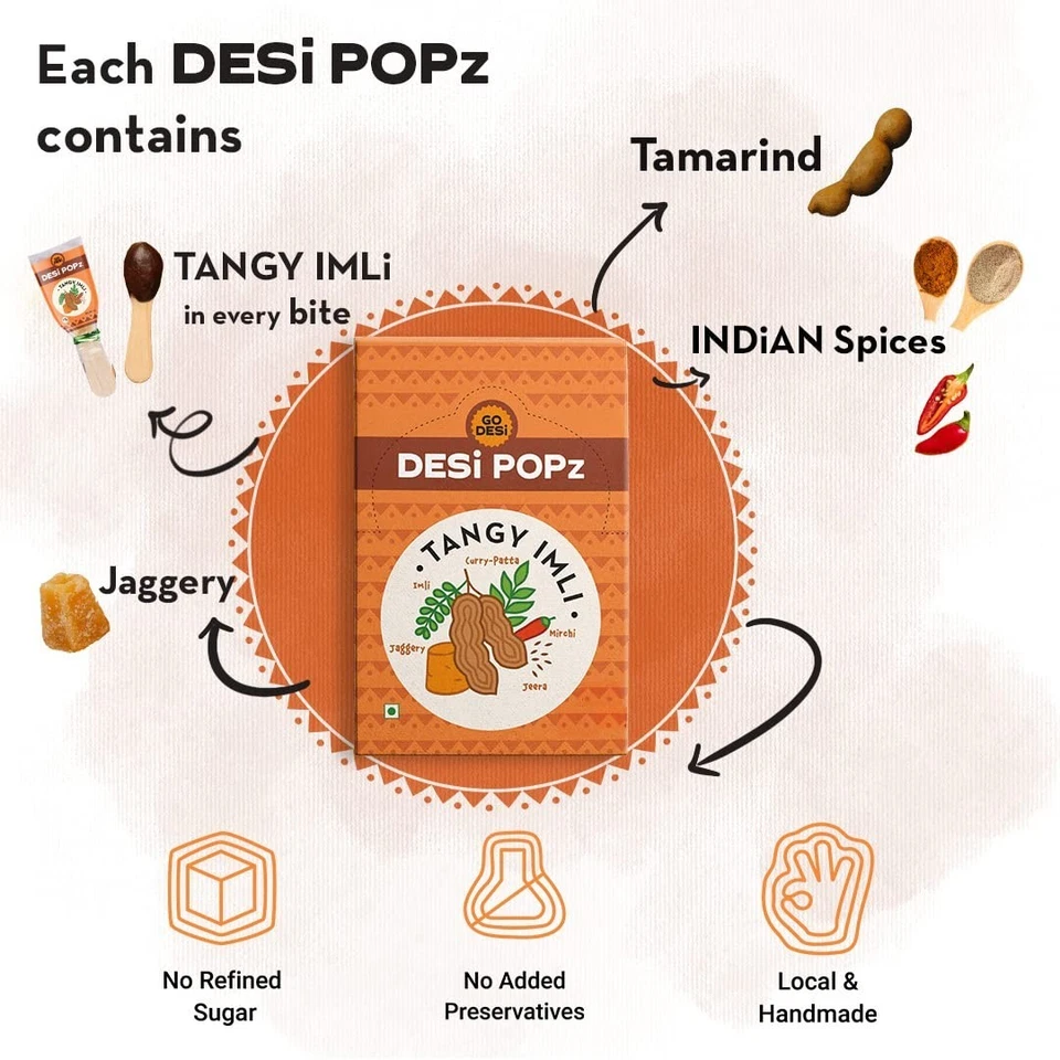 GO DESi Popz Imli Pop Tamarind & Jaggery Candy Tangy Lollipop Digestive 320g - Image 3 of 4