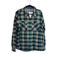 Stio Hutkeeper Organic Cotton Flannel Shirt Size L Green Cactus Shadow Plaid NEW