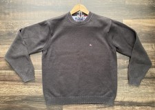 Tommy Hilfiger Men  s M Solid Black Crew Neck Pullover Knit Sweater 100 Cotton