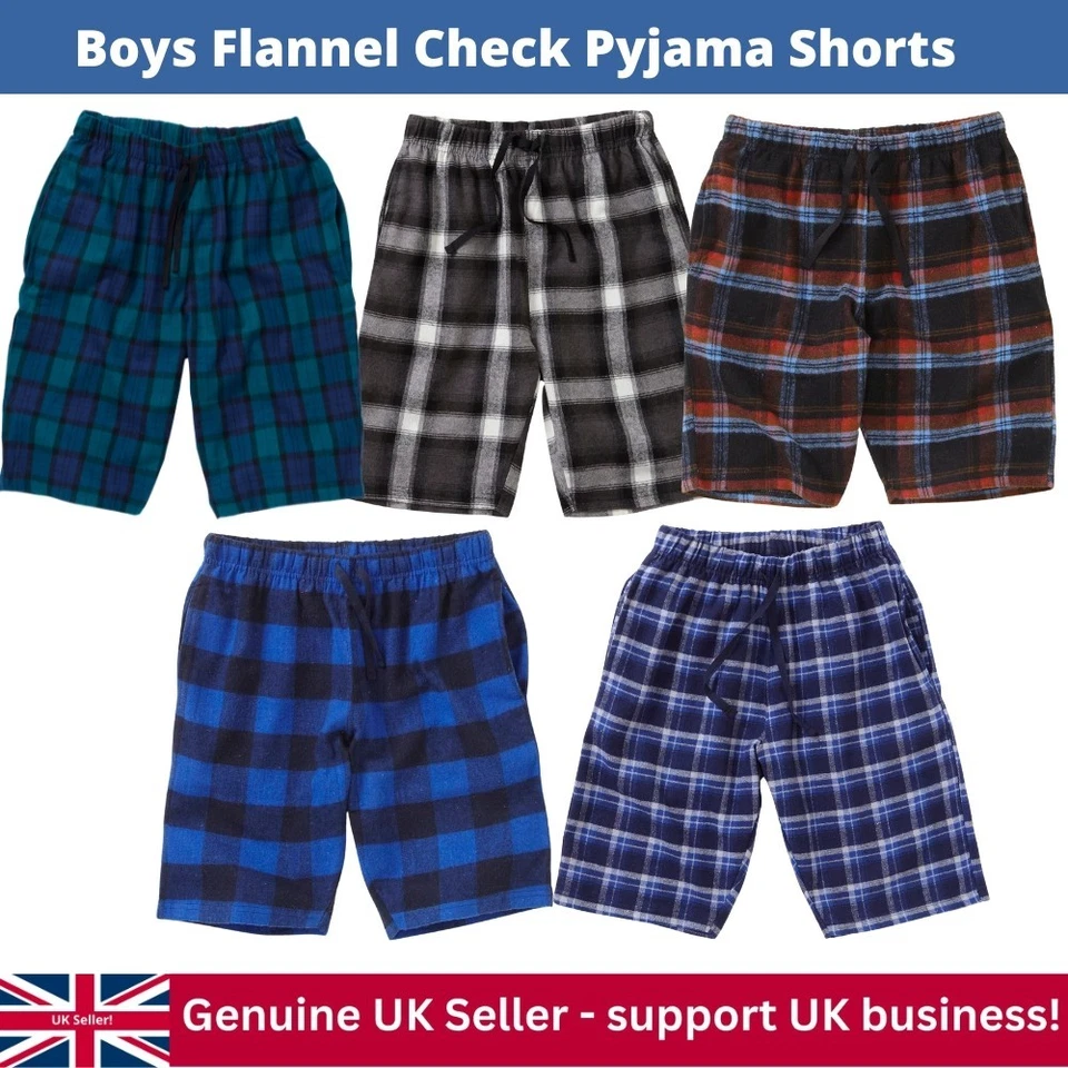 Older Boys Flannel Check Pyjama Shorts Sleep Cosy Winter Nightwear Cotton Bedlam