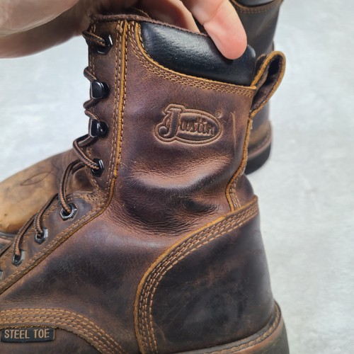 Justin Pulley 8" Stahlkappe Arbeitsstiefel Braun Herren Größe 10D 10 - Bild 8 von 22