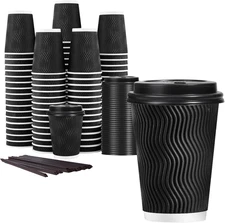 Lamosi 12 Oz Disposable Coffee Cups with Lids, 50 Pack Insulated Hot Cups to Go