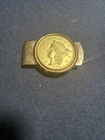 Vintage Gold-Plate Money Clip with Kellogg & Co. 1854 Liberty Head Faux Coin