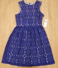 Ivy Blu Women’s Deep Royal Fit And Flare Floral Lined Dress Sz 6
