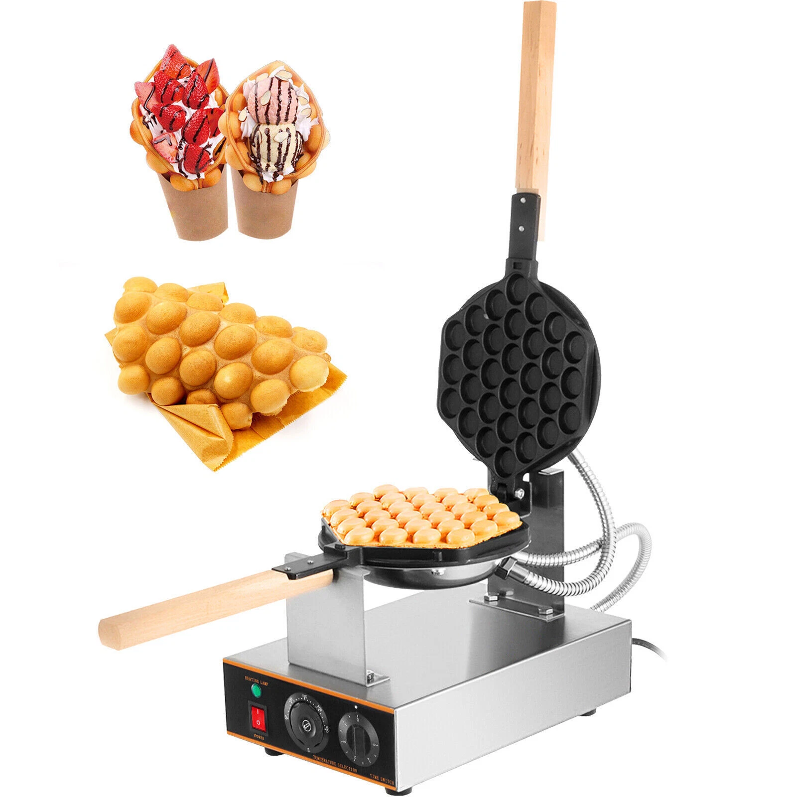 Stainless Electric Bubble Egg Cake Maker Oven Waffle Baker Machine Non-stick