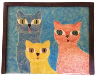 Cool Cats Sliding Hand Painted Tile Top Wooden Box - Large - 10'' x 8''!