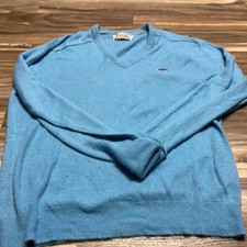 Lacoste Men's Blue V-Neck Sweater Soft Orlon Acrylic Vintage 60s 70s Size L