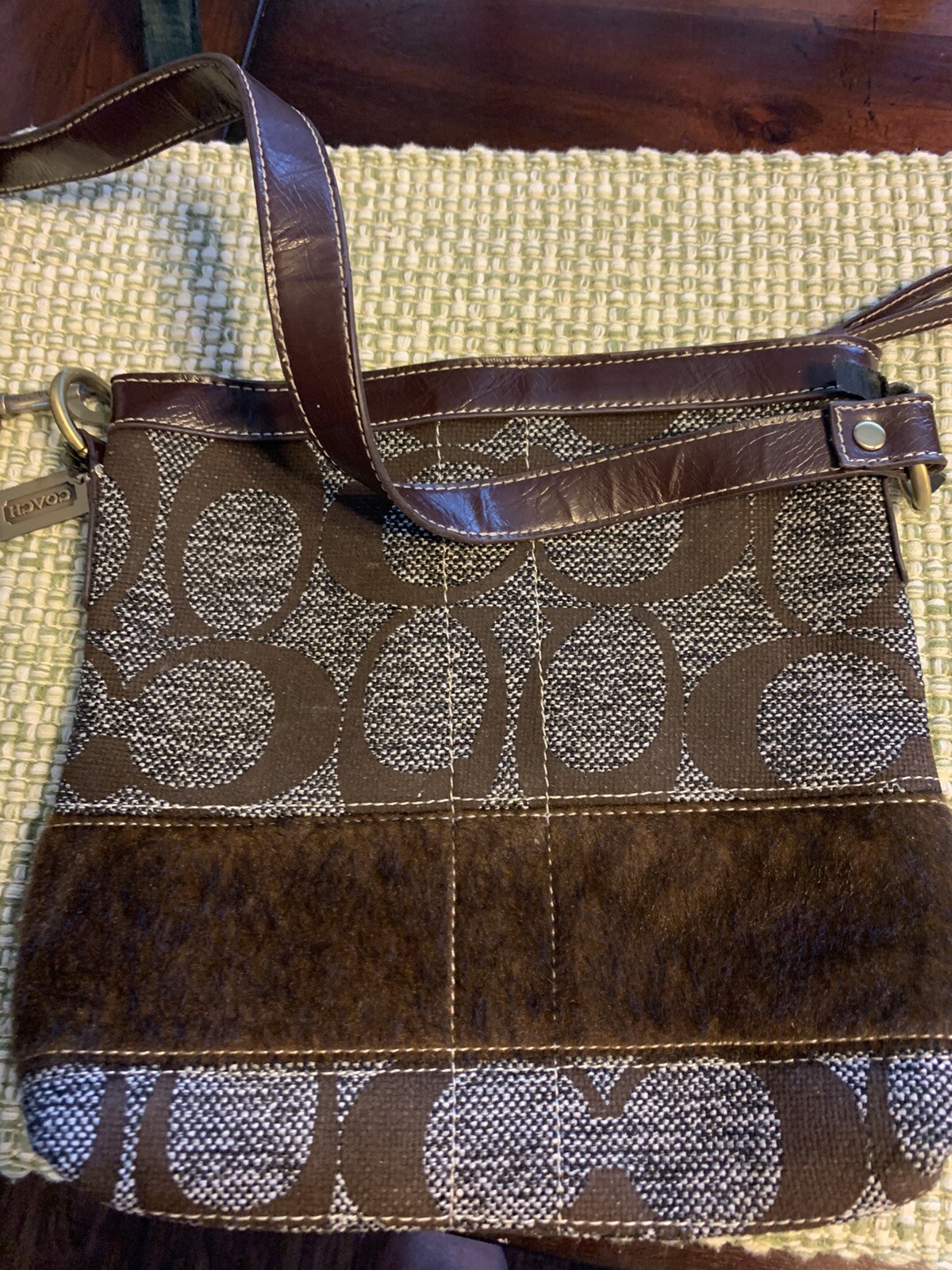 Coach Small Brown Crossbody Leather Fur Excellent! Gem