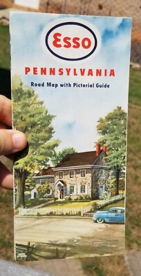 VINTAGE ROAD MAP~1949~PENNSYLVANIA~USA~ESSO~WASHINGTON HQ AT VALLEY FORGE