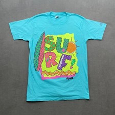 VTG Hobie Shirt Men L Blue Single Stitch 1988 80s Made in USA SURF Graphic Print
