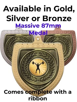 SMARTBADGE Medaglia e nastro da uomo Weightlifting Award massiccio 87 mm (A) inciso gratuitamente