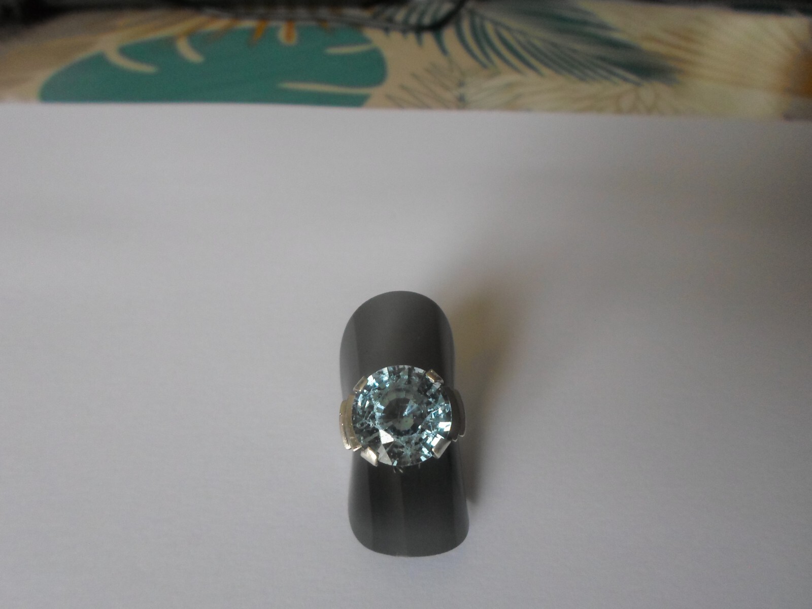 solid silver ring, faceted sky blue cabochon, siz… - image 7