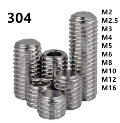 304 Stainless Steel Hex Socket Set Screws Flat Point Grub Screws M2-M16