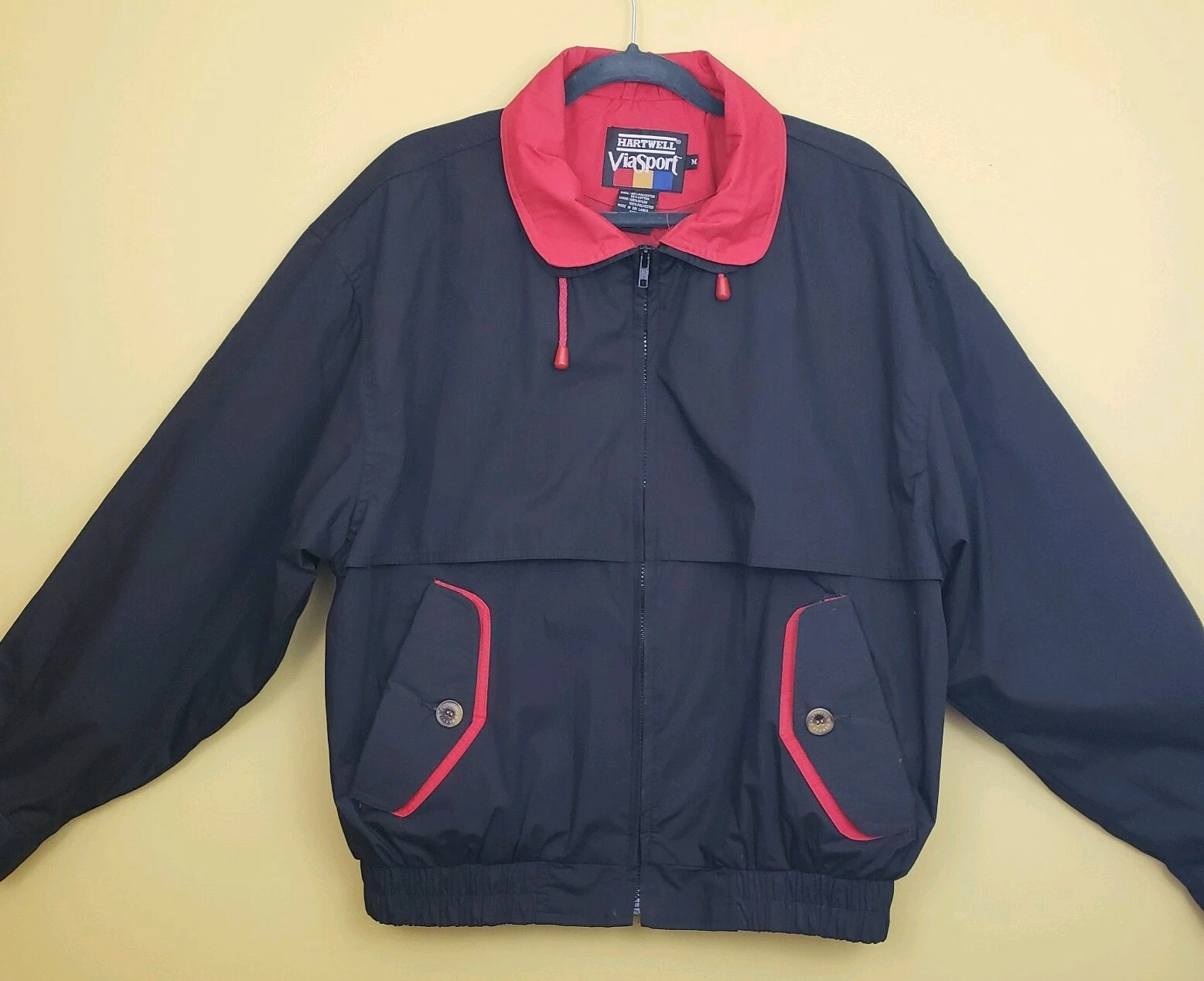 Hartwell Via Sport Mens Black/Red Full Zip Windbreaker Jacket Size M