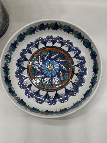 VTG Hand Painted Jerusalem Pottery 9” Bowl Floral Design 1999 - 第 1/8 張圖片