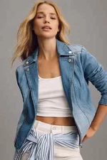 NEW Dolan Size XXS, Left Coast Denim Moto Jacket - Denim Light Ombre