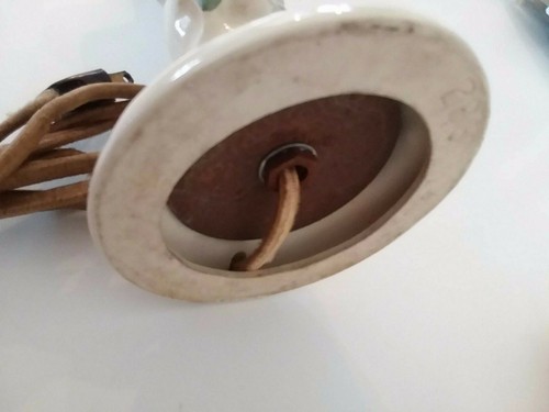 MCM Art Pottery Table Lamp Vining Clematis Flower #283 Cloth Cord - Picture 9 of 11