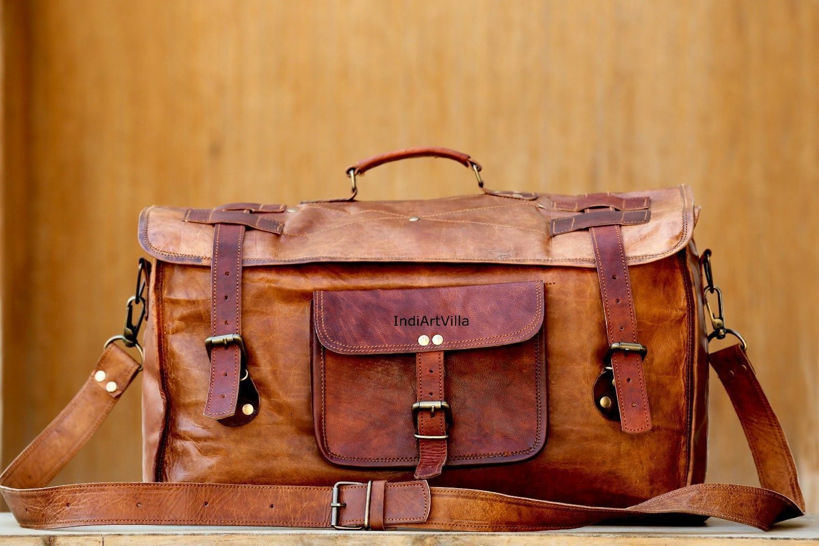 Men's Leather Handmade Vintage Duffle Luggage Carry on Gym Overnight Travel Bag