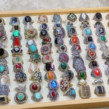 50pcs Lot Wholesale Vintage Crystal Stone Mix Style Metal Jewelry Ring Men Women