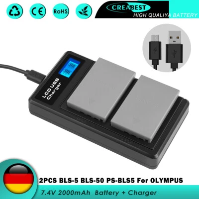 CREABEST 2x BLS-5 BLS-50 batería y cargador USB para Olympus PS-BLS5 PEN E-PL2 E-PL5 Stylus1