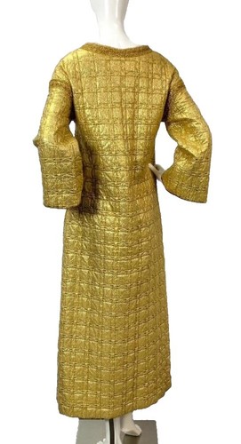 VTG Edie Gladstone Gold Metallic Kaftan Robe with Red Silk Lining Bell Sleeves - Picture 2 of 7